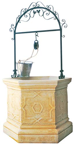 Gozo Ocre Pozo de Jardín Sena -Gozo Hecho de hormigón Aligerado con Arco de Hierro | Pozo decoración Jardín con Bomba de Agua de 90X112X210cm, Color Ocre