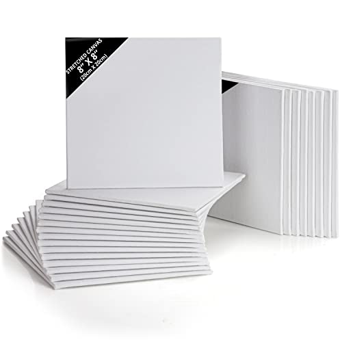 Kurtzy Pack de 24 Lienzos para Pintar en Blanco 20 x 20 cm – Set Panel de Lienzo Cuadrado Preestirado – Aptos para Pintura Acrílica y al Óleo - Lienzo Blanco para Bocetos y Dibujos