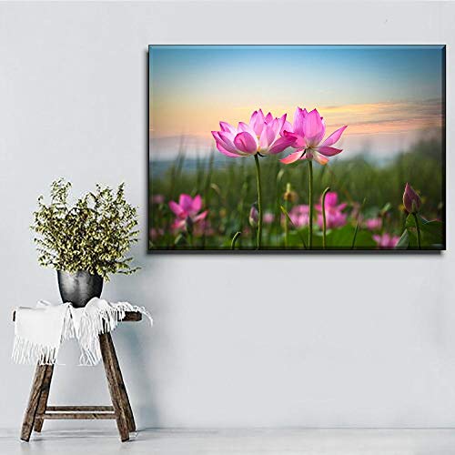 WFLWLHH Pinturas Modulares De Tipo Impreso para Sala De Estar Decorativa para El Hogar, Cuadros De Flores De Loto Rosadas De 1 Panel, Carteles De Lienzo De Arte Moderno para Pared-(60X90Cm) Sin Marco