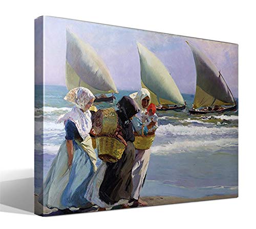Cuadro wallart - Las tres velas de Joaquín Sorolla y Bastida - Impresión sobre Lienzo de Algodón 100% - Bastidor de Madera 3x3cm - Ancho: 75cm - Alto: 55cm