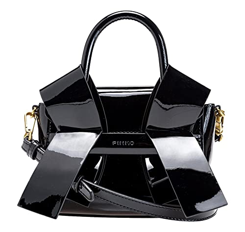 Pinko Aika Purse Baby Eco Espejo, Bolsa para Mujer, Z99q_Negro-Antiguo Gold