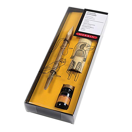 Herbin 28000T - Un set ''Ecriture égyptienne'' comprenant un calame, une feuille de papyrus, un flacon d'encre noir et une notice