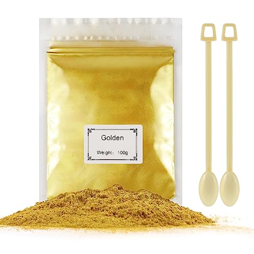100g Polvo de Mica - Pigmento de Resina Epoxi, Tinte de Jabón Natural, Tinte en Polvo Metálico para Hacer Joyas, Bombas de Baño, Velas, Arte de Uñas (100g Oro)