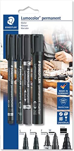 Staedtler Lumocolor permanent 60 BK Juego de rotuladores permanentes con diferentes puntas, 4 unidades en blíster Blanco