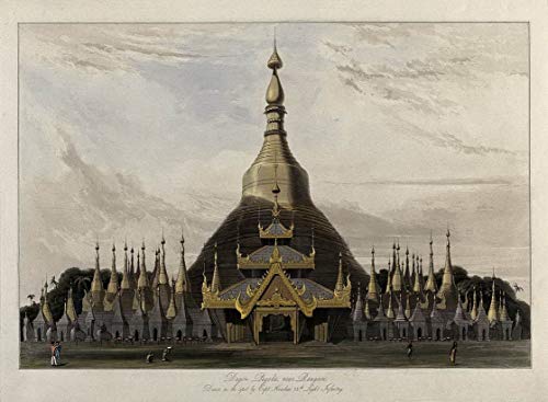 William Daniell Giclee Imprimir en lienzo-Pinturas famosas Arte fino Póster-Reproducción Decoración de pared(Pagoda Dagon cerca de Birmania coloreado Aguatinta de)Tamaño grande 80 x 58.8cm