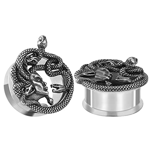 COOEAR 1 par de medidores de oreja de carne Tapones perforadores Túneles Pendientes de serpiente Camillas Extensor Hombres Mujeres Regalo Joyería corporal.