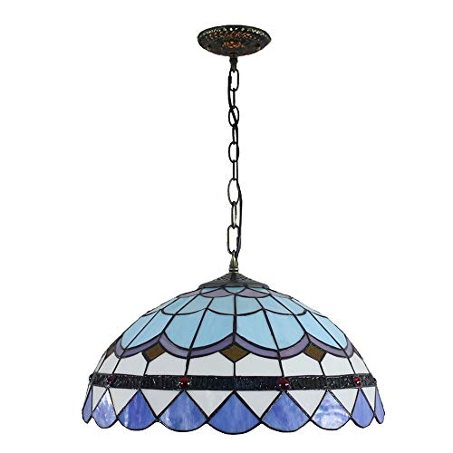 Tiffany Style Lámpara Colgante 40CM Jardín Creative Blue Retro Stained Glass Ceiling Light Luz Arte Mediterráneo Elegant Shades Wire Jaula Lights Bar Club Comedor Hallway 16 Pulgadas E27 Candelabros