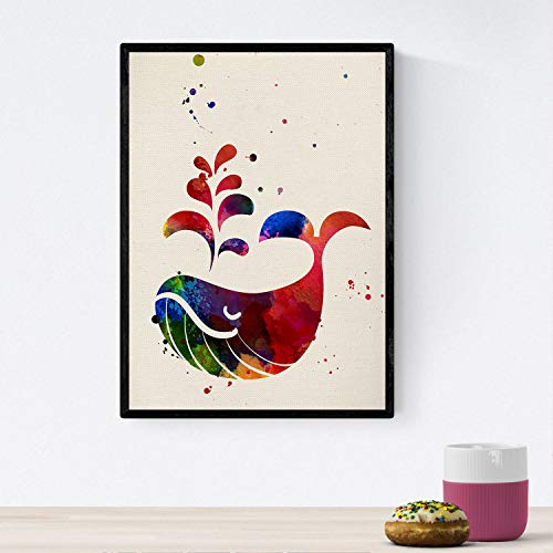 Nacnic Posters de Animales Marinos con diseño Acuarela. Lámina Ballena, Impresa con Textura Acuarela, para decoración de Interiores. Tamaño A4