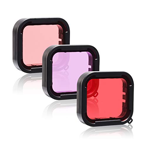 3 en 1 Snorkel Diving Bajo el Agua Rojo/Rosa/Púrpura Filtro de Lente en Agua de mar y Agua Dulce Compatible with la Carcasa Impermeable Oficial de GoPro Hero 7 Black, 6, 6 Black, 5/5 Black