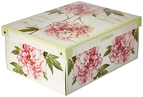 Cajas organizadoras de almacenamiento ropa, cajas almacenaje decorativas en carton, 32x42x17,5cm, almacenaje armario baul almacenaje de bolsas para guardar ropa. Caja almacenaje con tapa, PEONIAS