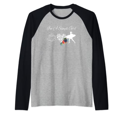 Soy una chica sencilla perros de café surf acuarela flores Camiseta Manga Raglan