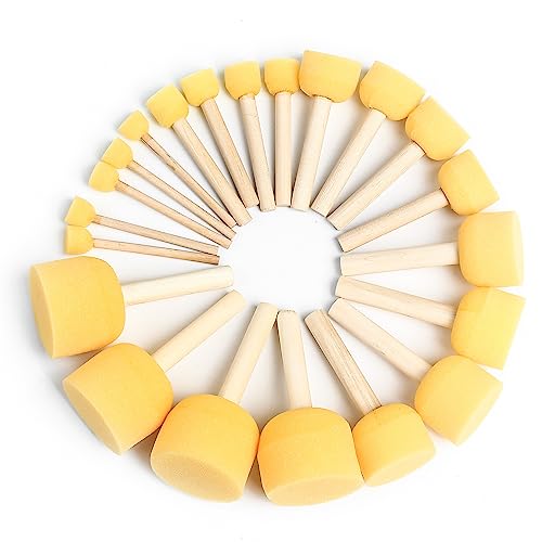25 Piezas Pincel de Esponja, Cepillo de Espuma de Pintura Redondo con Mango de Madera, para Adultos Niños Pintura Artesanía Bricolaje, 5 Tamaños
