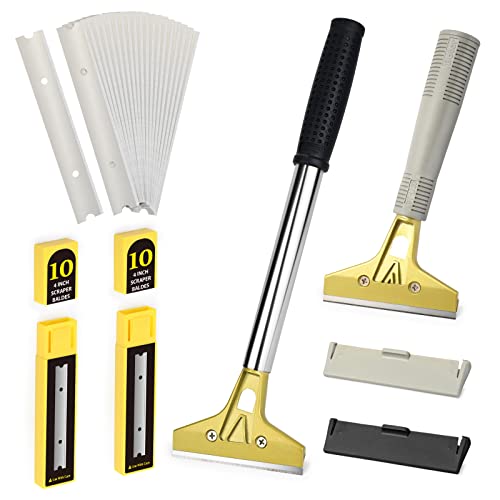 EHDIS Industry Rasquetas Set - Rasquetas con Agarre Suave y Rascador Extensible, 20 Cuchillas 100 mm, Raspador de Vidrio, para Ventana de Vidrio, Parabrisas, Granito, Limpieza de Paredes