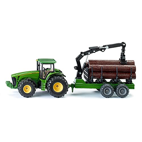 siku 1954, Tractor John Deere con remolque forestal, 1:50, Metal/Plástico, Verde, Brazo de carga y pinza funcionales