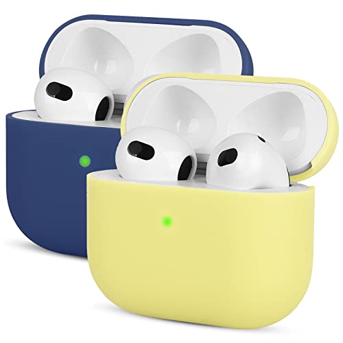 Compatible con AirPods 3 2021, Mocarheri Anti-rasguños Ultradelgada Fundas Protectora de Silicona para AirPods 3.ª Generación, LED Visible Frontal, Azul Oscuro/Amarillo (2 Piezas)