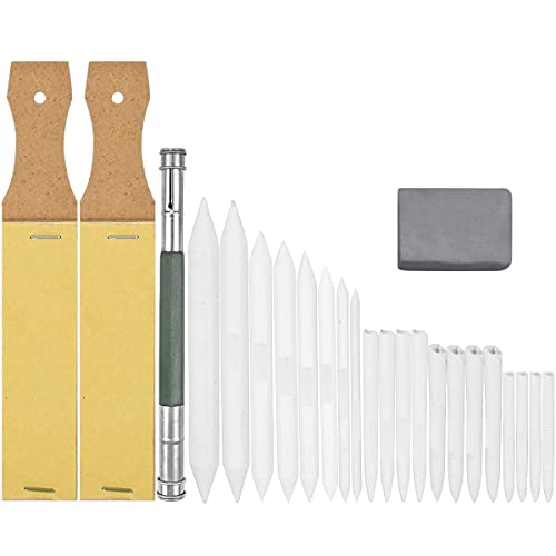 NATUCE 25 Piezas Difuminos y Tortillones de Mezcla con 2 Papel De Lija Del Lápiz Sacapuntas, 1 Herramienta de Extensión de lápiz y 1 Borrador Amasado para Bocetos de Artistas Estudiantes