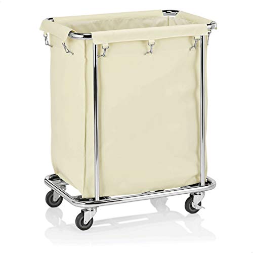 FAIMEX Cesto para la colada con ruedas, cesta para la colada, carro con bolsa para la colada, carro con ruedas, de acero inoxidable, para clasificar la ropa sucia, estable, cuadrado, color claro, XL