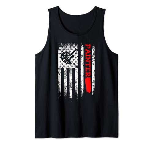 Pintor Paleta Bandera Americana Pintura Decorador Dibujo Camiseta sin Mangas