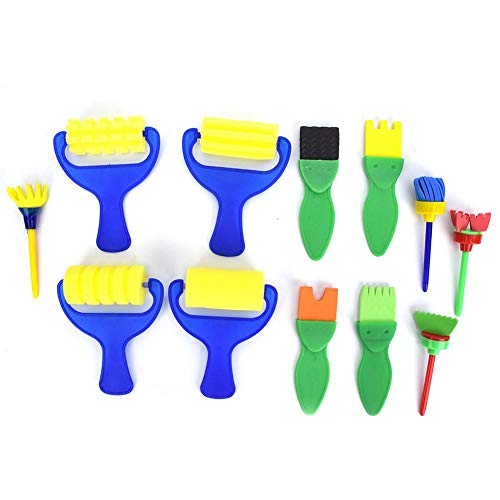 Pinceles de Dibujo de Esponja Herramientas de Pintura, 12PCS Pincel de Pintura de Esponja Papel de Tela Manualidades de Madera de Pared DIY Pincel de Esponja para Niños