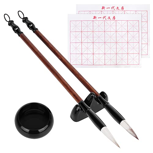 6Pcs Cepillo de Caligrafía China Kanji Japonés Sumi Cepillo de Dibujo Set,Pinceles de Escritura Cepillo Chino Pinceles de Tinta Profesional Piedra de Tinta para Pintura para Principiantes Calígrafo