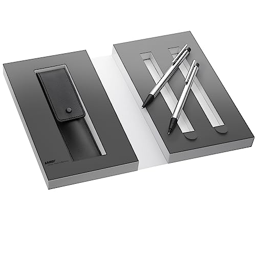 Lamy 1230492 Set de bolígrafo y portaminas con funda de piel en una caja de regalo M 205/105 mate, plata/negro