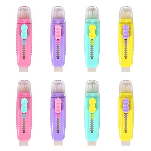 Waremew 8 gomas de borrar creativas retráctiles con cepillo, borrador de goma de colores para estudiantes, niños, escuela, oficina, lápices, pintura, dibujo, suministros de regalo