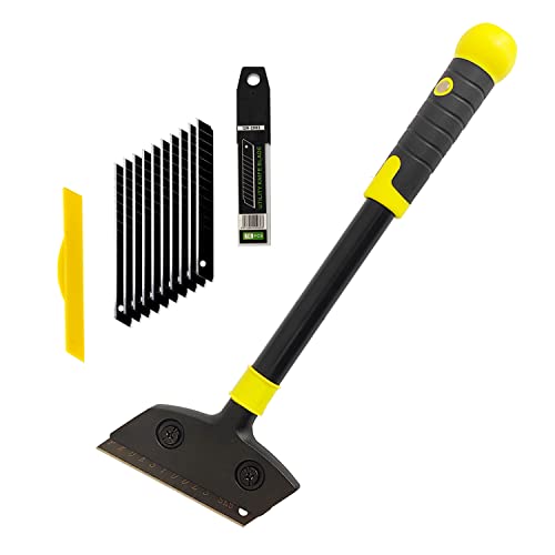 Universal Rasquetas Set, un asa Larga Raspador de papel pintado y Rascavidrios Rascador para eliminación de papel pintado para adhesivos en suelo y azulejos, incluye 10 cuchillas