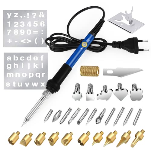 Gohytal Kit de Soldador Eléctrico, Kit Pirograbador de Madera, 60W Temperatura Regulable 220° C y 450° C, Soldador Pirografo Electrico Profesional Herramientas para Manualidades Madera DIY Cuero
