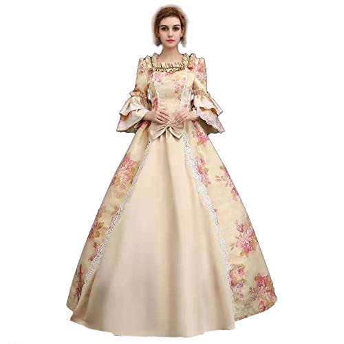 Rococo Barroco Marie Antonieta Vestidos de Bola del Siglo XVIII Renacimiento Histórico Período Victoriano Vestido de Vestido para Mujeres - Amarillo - X-Small:Altura61-63