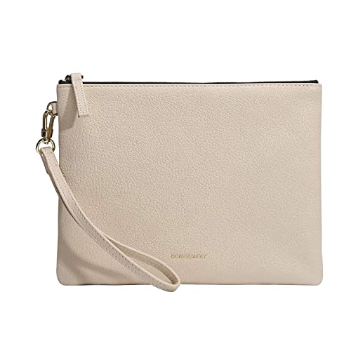DORIS&JACKY Bolso de mano de piel de cordero para mujer, grande, suave, con correa, Cabra blanco roto, L, Embrague