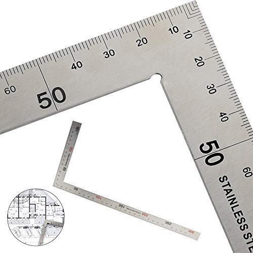 GOLRISEN Regla Cuadrada Metálica 90 Grados Regla de Ángulos Escuadra de Carpintería Escuadra de Medición de de Acero Inoxidable para Carpintero Constructor Artesanos Arquitecto(300 mm x 150 mm)