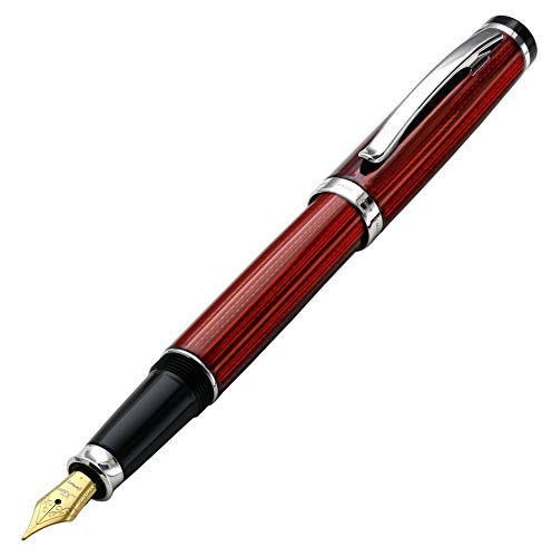 Xezo Pluma estilográfica Incognito, punta media, color rojo burdeos con chapado en platino puro, hecho a mano, grabado Guilloche. Edición limitada, serializada