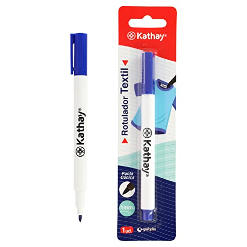 Kathay | Rotulador Textil Permanente, Azul, Punta Cónica 1mm, Perfecto para Personalizar Telas