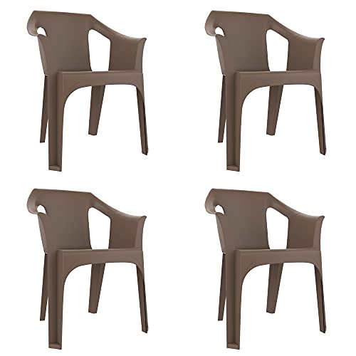 RESOL Cool Set 4 Sillas de Jardín con Reposabrazos Apilable | Terraza, Patio, Exterior, Comedor, Reuniones | Diseño Moderno Ligera y Resistente Filtro UV - Color Marrón Chocolate