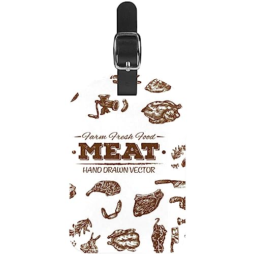 Etiquetas de equipaje dibujadas a mano para carne, alimentos de piel, etiquetas para maleta de viaje, 1 paquete