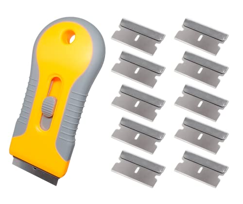 FILO Rasqueta Vitroceramica con 10 Cuchillas de Recambio, Rascador Vitroceramica e Induccion, Cuchillas Vitrocerámica, Rascavidrios, Raspador Acero Inoxidable, Espatula para Vinilos y Adhesivos.