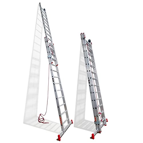 BTF Escalera 2 Tramos Profesional Extensible Cuerda, L80mm Serie Profi 4.0+4.0 MTS, 2x15 | Robusta Escalera Extensible para Uso Industrial - Construcción Civil, reformas, instalaciones. BTF-EDEAC8040