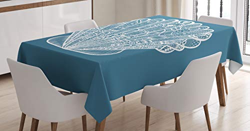 ABAKUHAUS Vieira Mantele, Zentangle Shell Mar Look, Resiste Las Manchas Fáciles de Limpiar Lavable Estampa Durable, 140 x 240 cm, Pizarra Azul y Blanco