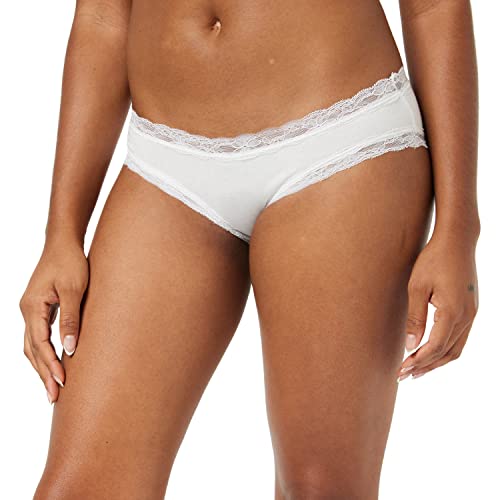Iris & Lilly Braga Hípster de Algodón y Encaje Mujer, Pack de 5, Blanco, 42