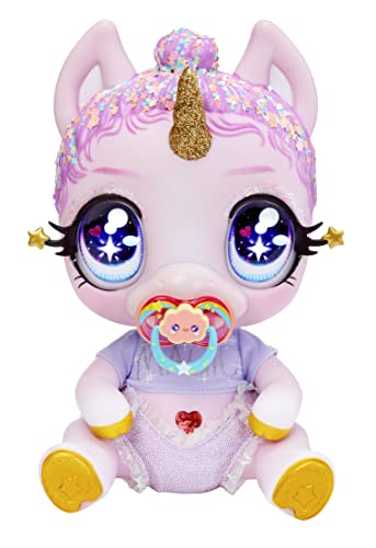 Glitter Babyz, MGA Unicorn Baby Muñequita, Jewels Daydreamer, Camiseta Magic, Pañal, Botella de champú y Chupete, Edad a Partir de 3 años, Pink Rainbow
