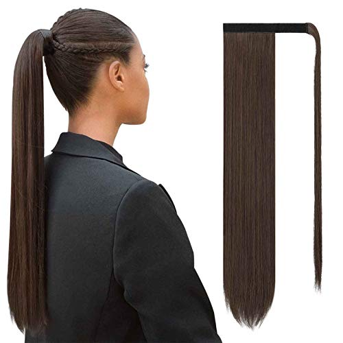 Sofeiyan Liso Cola de Caballo Largo Pelo Natural para Extensiones Postizos de Pelo Sintetico Coleta Velcro Envolvente Pelucas Mujer 65 cm-140 g