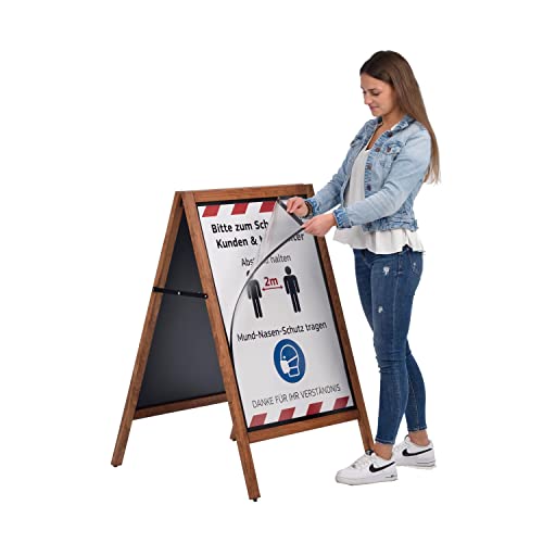 DISPLAY SALES - caballete pizarra de madera DIN A1 | porta carteles incl. 2 láminas magnéticas | pizarra exterior magnética de madera resistente a la intemperie | caballete publicidad exterior