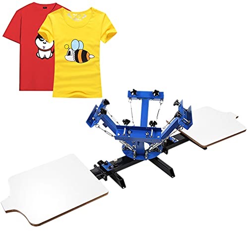Husuper Máquina de Serigrafía 4 Colores 2 Estaciones Paleta 45x55cm Máquina de Impresión Pantalla de Base Giratoria 360° Placa de Acero 81lb Máquina de Impresión Pantalla Presión de Camiseta