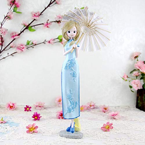 XiaoDong1 Cheongsam Belleza Resina Artesanías Bar Hogar Sala De Estar Decoración De Escritorio Adornos De Carácter (Color : Blue)
