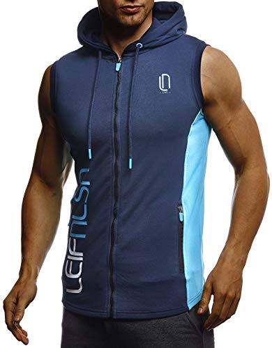 Leif Nelson Chaqueta con Gimnasio Mangas de los Hombres con Capucha LN-8289 Oscuro Azul Turquesa Large