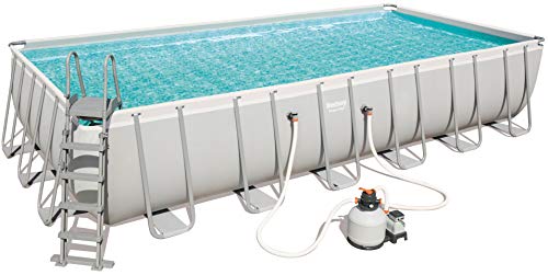 Bestway Power Steel-Piscina Rectangular (732 x 366 x 132 cm, Marco de Acero, con Filtro de Arena y Accesorios), Color Gris, (56475)