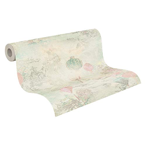 Papel Pintado Japones Asian Fusion A.S. Création Papel pintado tejido no tejido 10.05 m x 0.53 m Verde Rosa Crema Fabricado en Alemania 374663 37466-3