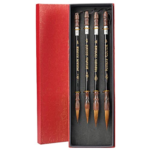 Maouira Juego de 4 Pinceles de Pintura de caligrafía China Pincel Sumi japonés Pincel de Pelo de comadreja Pinceles de Escritura para Pintar Regalo 4 Pinceles de caligrafía China Pincel de Pelo de