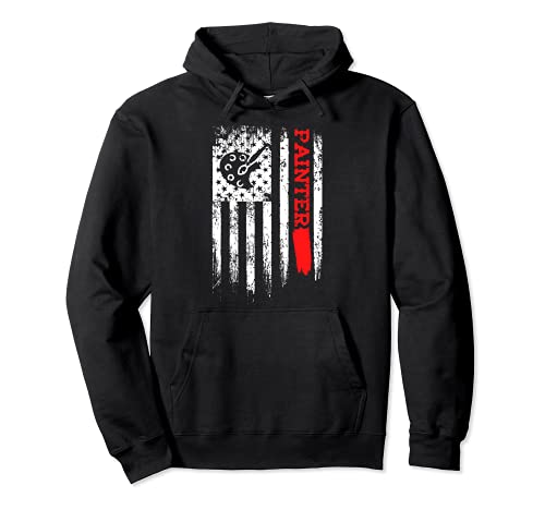 Pintor Paleta Bandera Americana Pintura Decorador Dibujo Sudadera con Capucha