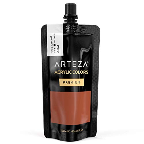 ARTEZA Pintura acrílica, color Naranja Marte A152, tubo de 120 ml, pigmento rico, no se decolora, no tóxica, pintura de un solo color para artistas, pintores aficionados y niños